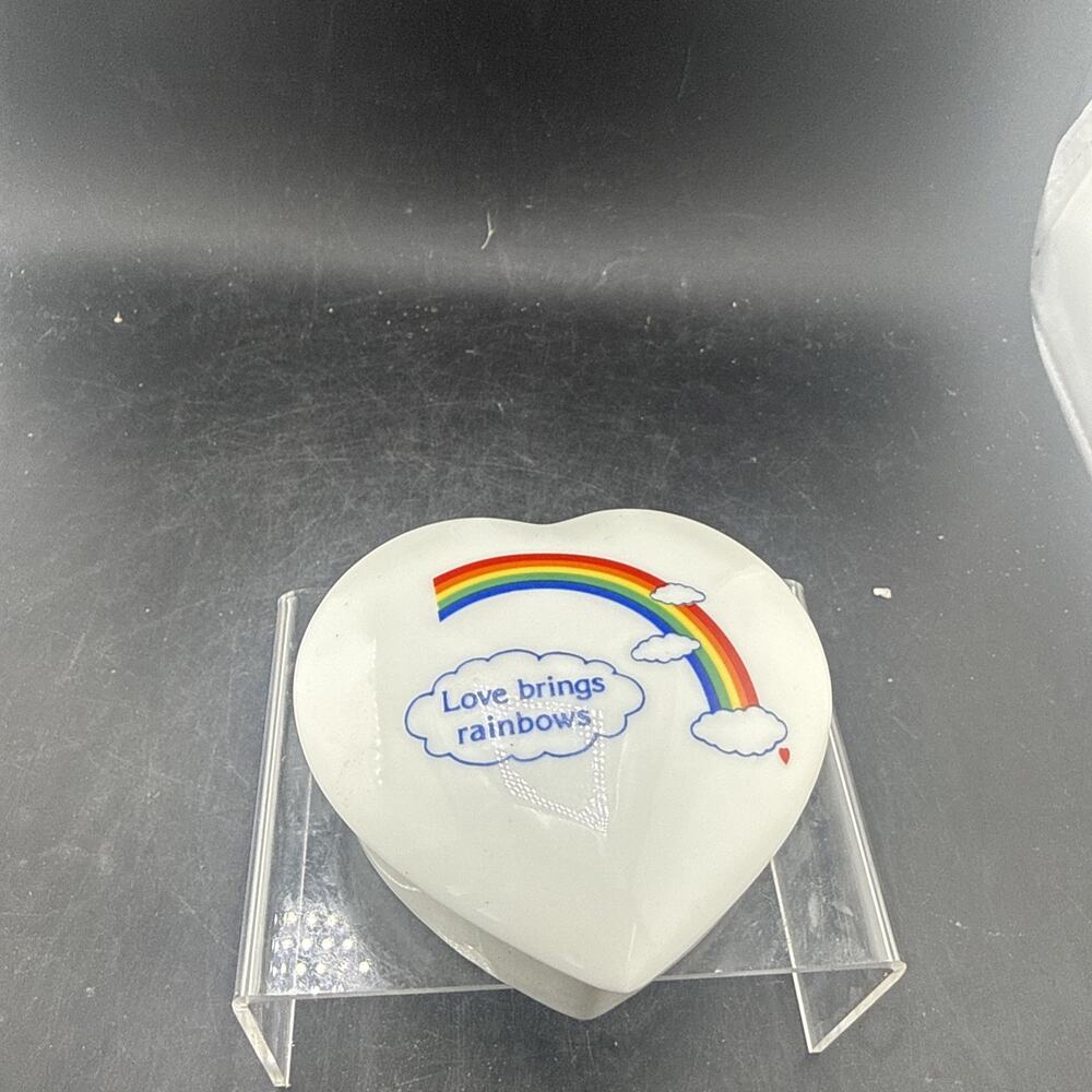 Vintage 1980s Papel California Rainbow Heart Porcelain Trinket Box Made in Japan